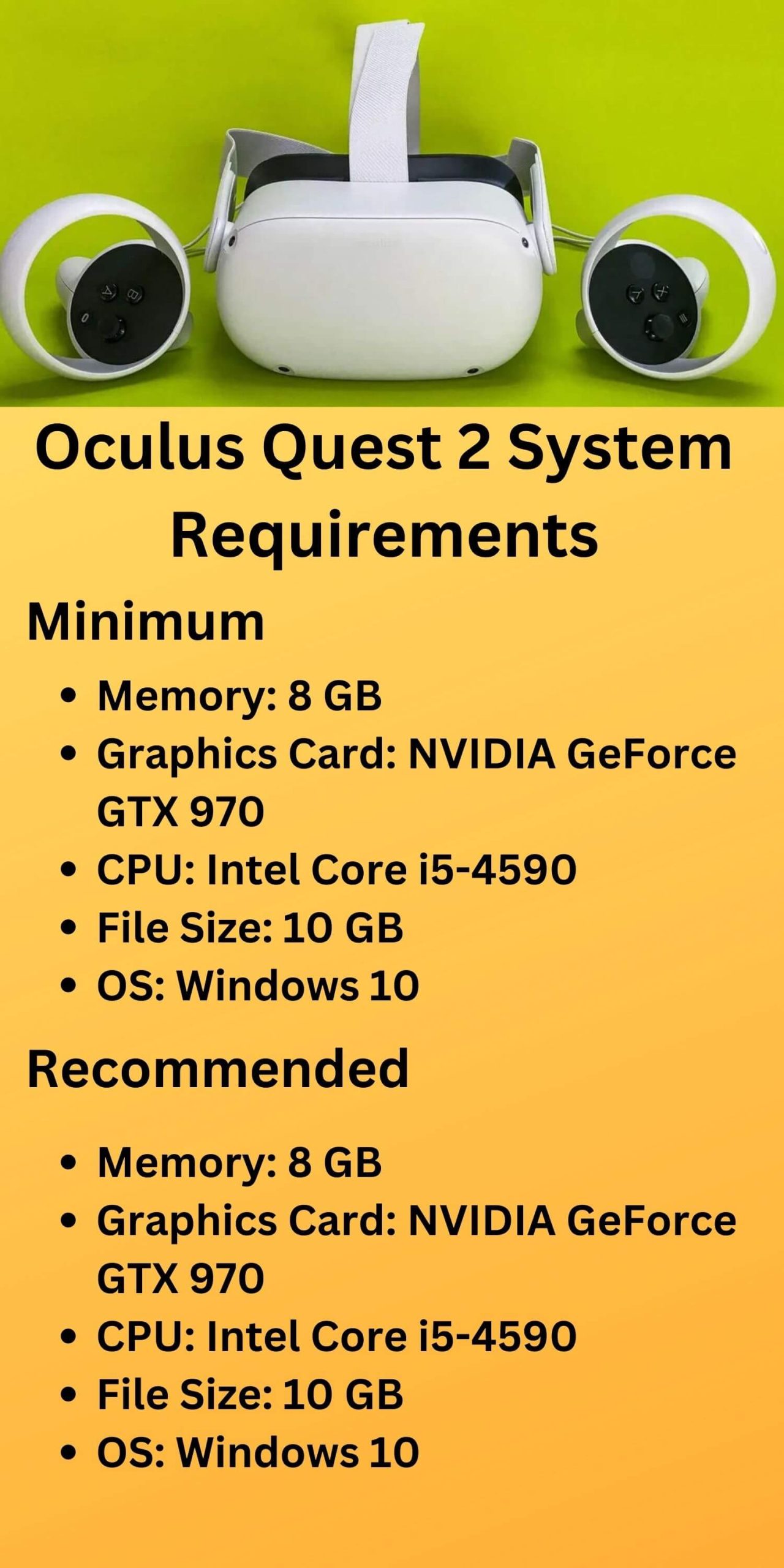 Minimum & Recommended PC system requirements for Oculus Quest 2